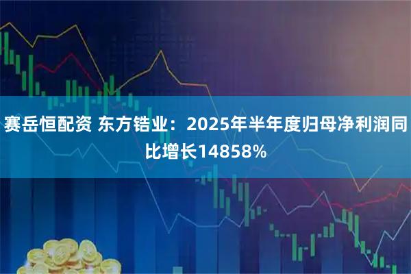 赛岳恒配资 东方锆业：2025年半年度归母净利润同比增长14858%